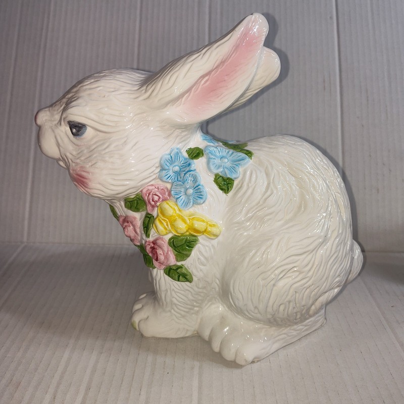 VTG 1990s Ceramic Bunny Statue Floral Pastel Decor Easter Rabbit Home 8.5" gallery