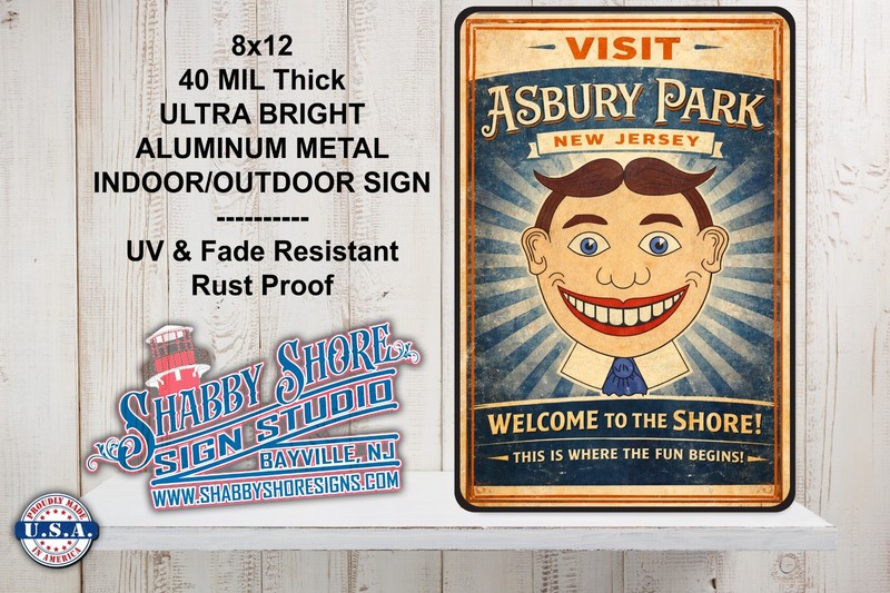 Visit Asbury Park Jersey Shore Rustic Style Metal Indoor/Outdoor Sign 8×12