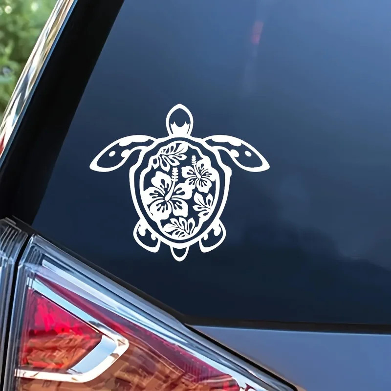 A Turtle Sticker - Vinyl Self Adhesive Car Sticker with Hawaiian Floral Design，D gallery