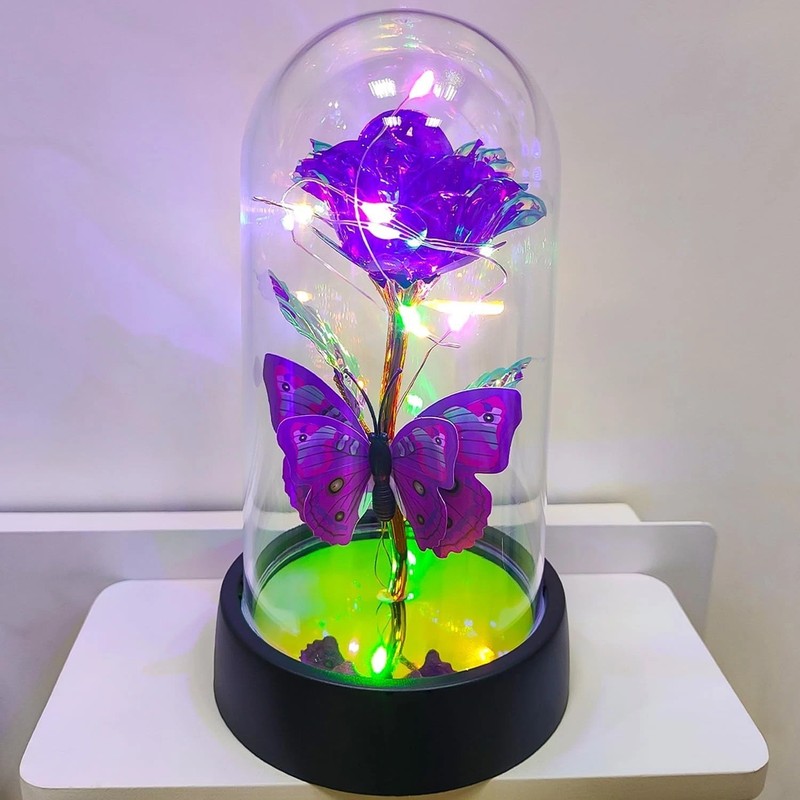 JUNQIU Mothers Day Rose Gifts for Mom, Glass Rose in Glass Dome, Light up Flower