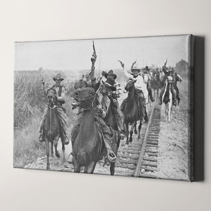 Cowboys Shooting Guns On Horseback 1900s Western Horse Canvas Wall Art Print gallery
