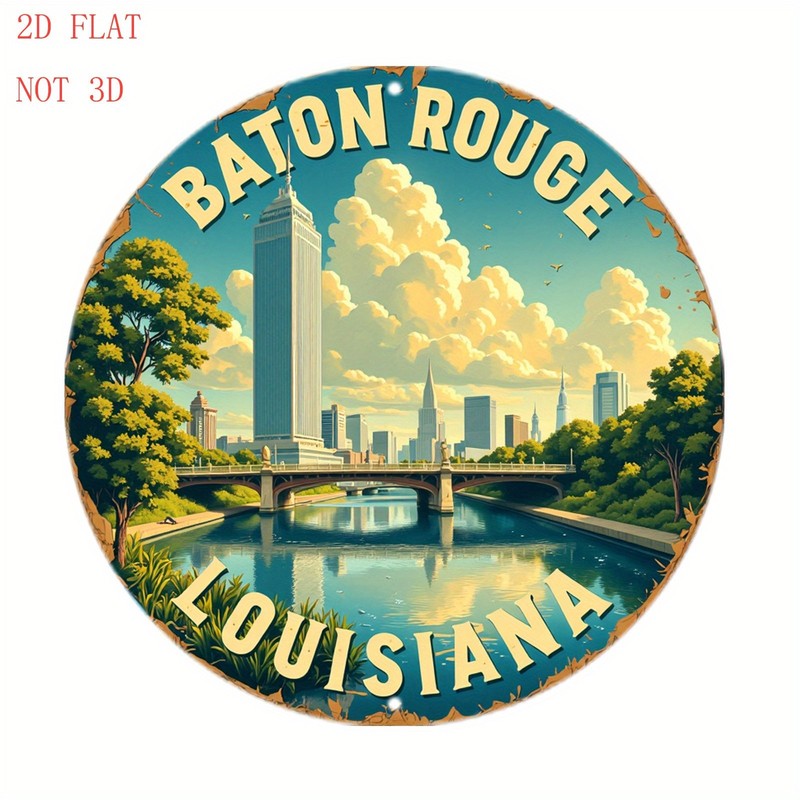 Aluminum Round Sign 8 Inch Round Baton Rouge City Skyline Funny Decor