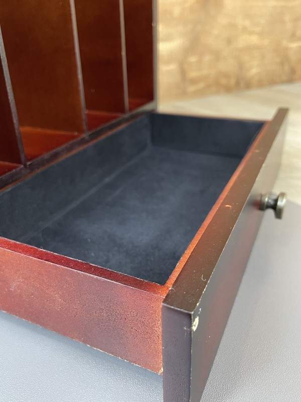 VTG. Mahogany Wood Shelf/Desk Curio Cabinet Wall Cubby Mail Sorter W Drawer gallery