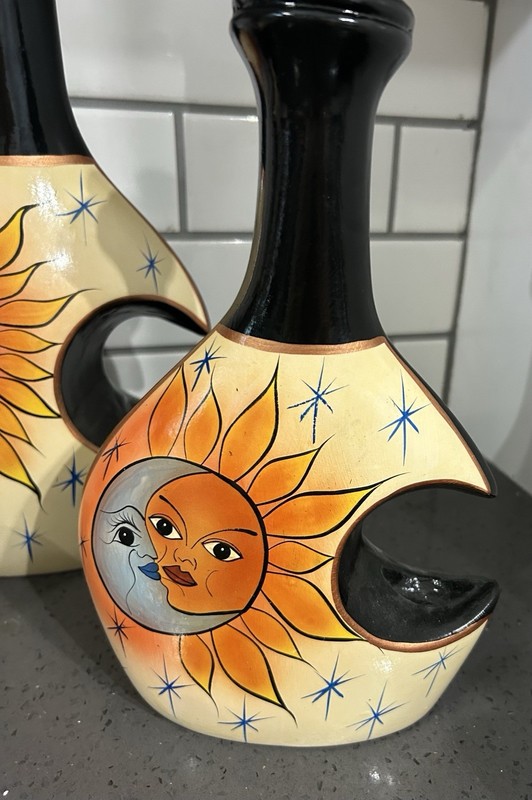 Set of 3 Celestial Sun & Moon Black Yellow Decorative Jars Pitchers Bottles gallery