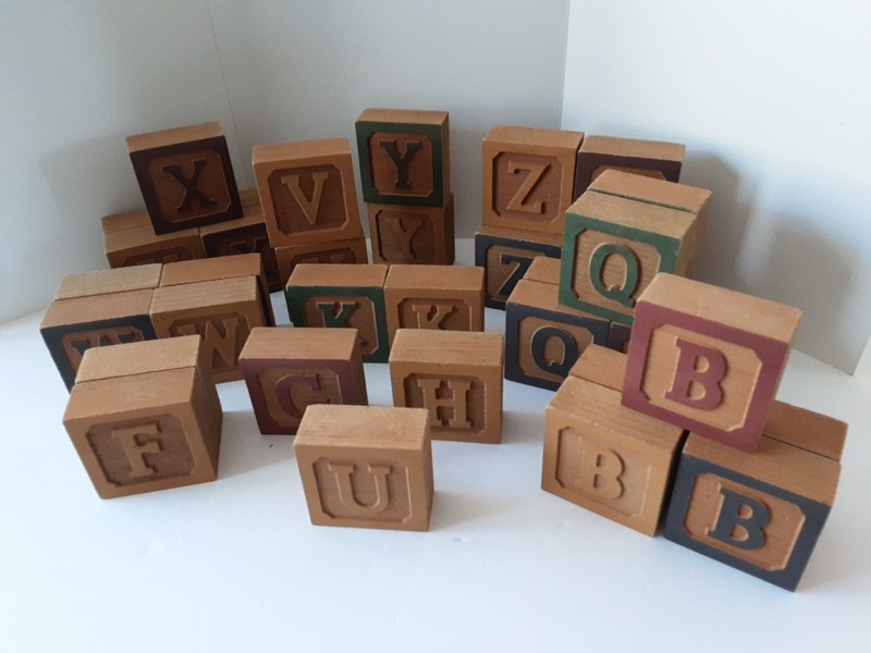 NEW Vermont Country Blocks Wood Wooden Lot of 37 Letters Yellow Red Green Blue