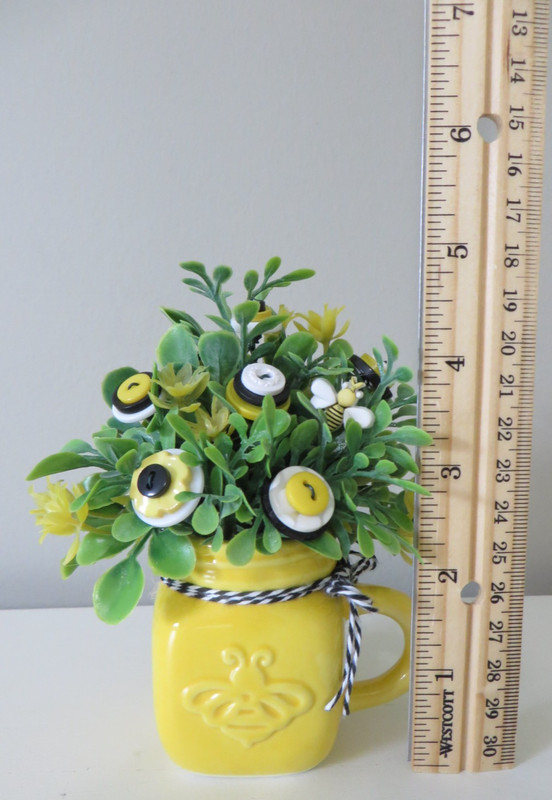 Button Flower Bouquet in MINI Bee Themed Espresso Mug - Summer Home Decor #648 gallery