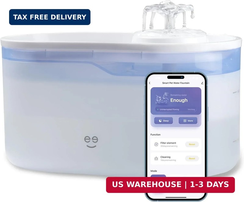 Geeni PetConnect 2.6L Smart Pet Water Fountain, Automatic Filtered Water Bowl fo