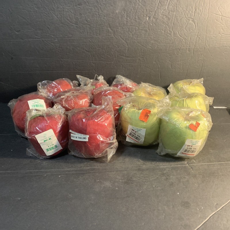 New Old Stock faux 8 red and 5 green apples Hand Sewn Feels Like Silk