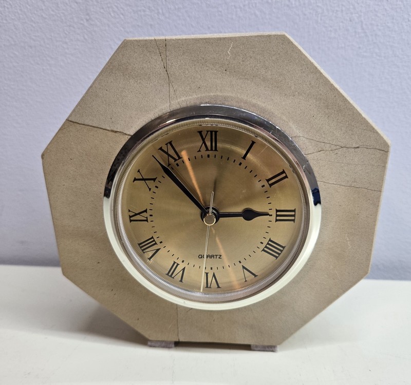 Marble Slab Hexagonal Quartz Table Shelf Mantle Clock 5 1/2″ Heavy