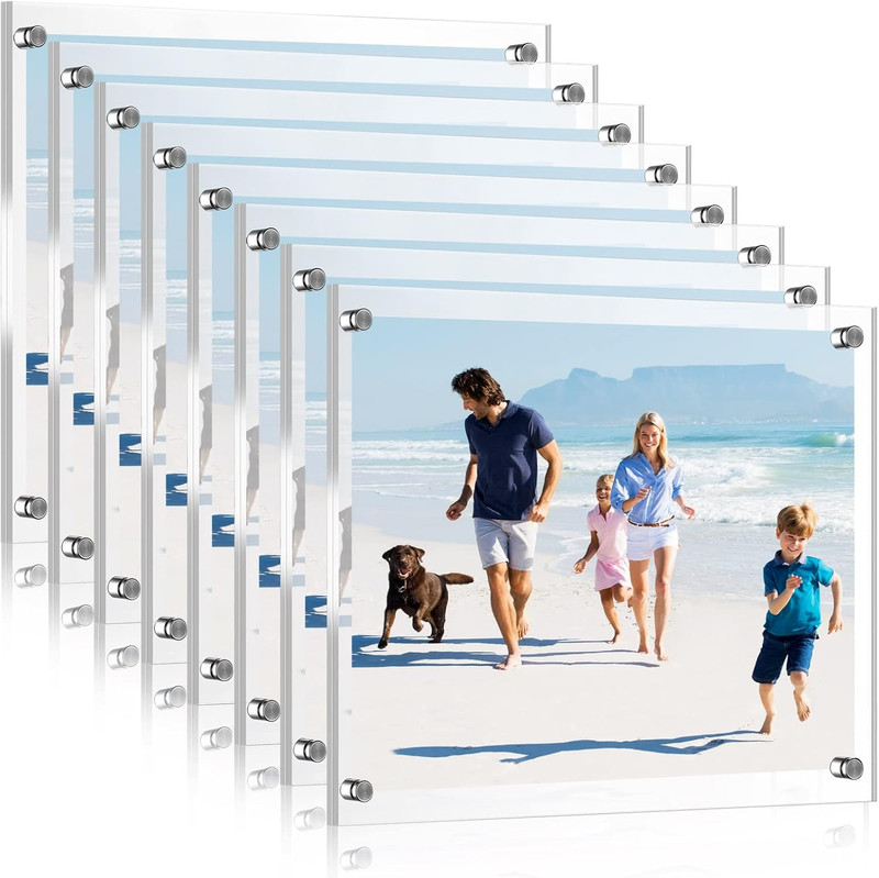 8 Pack Acrylic Floating Picture Frames for 8×10 Photos – Wall Mount Display