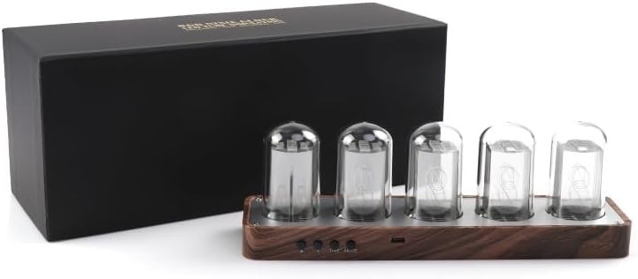 Retro Nixie Tube Clock with Wi-Fi Sync, Alarm & Timer - Wood Grain Design gallery