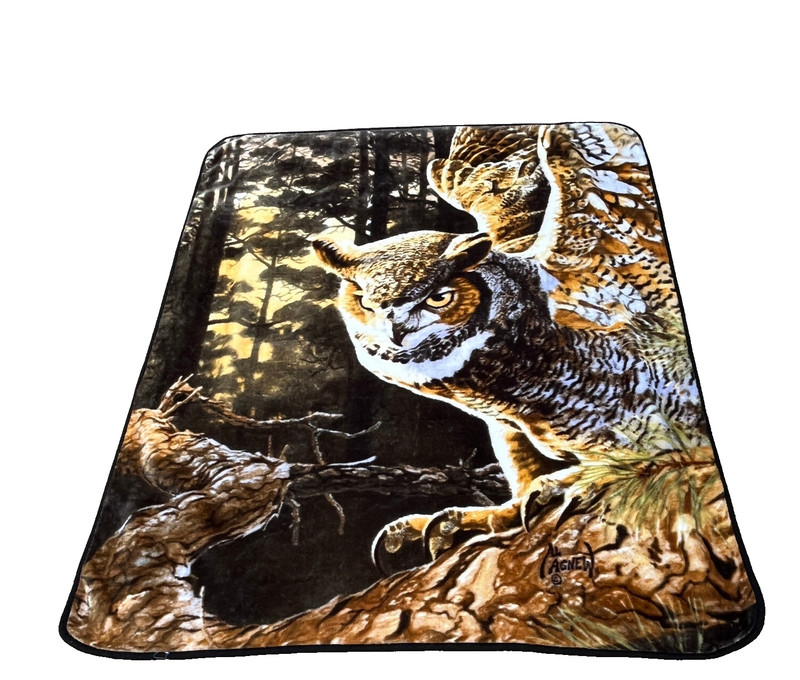 Royal Plush Raschel Throw Blanket 50 x 60 in, American Heritage Supermoon Owl