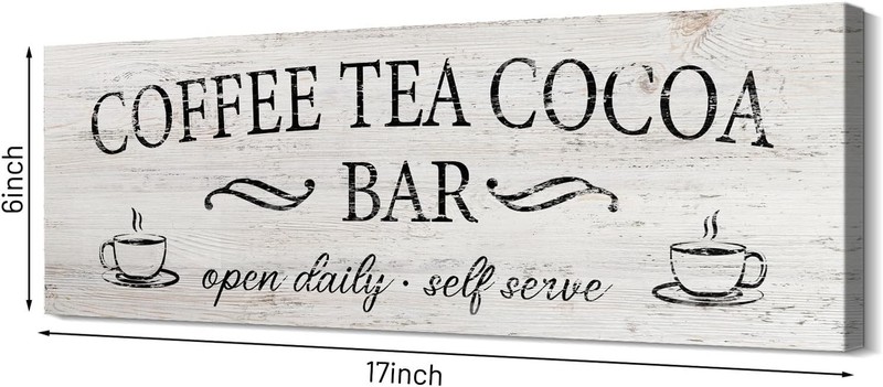 Coffee Tea Cocoa Bar Sign Decor Farmhouse Wall Plaque with Wood Grain Retro Cafe gallery
