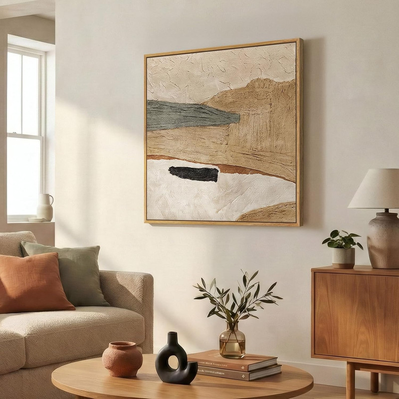 Framed Neutral Abstract Wall Art, Large Modern Canvas Prints Paintings Artwork f gallery