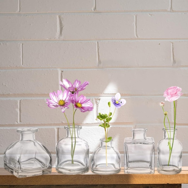 Adorable 10 Mini Clear Glass Vases - Perfect for Short Flower Arrangements gallery