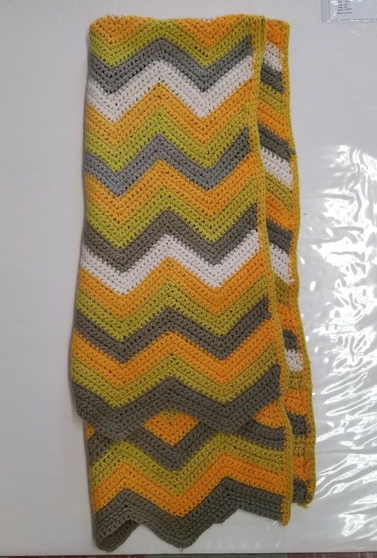 Vintage Woven Quilted Zig Zag Runner, 26″ x 66″, Yellow, Green, White, Orange