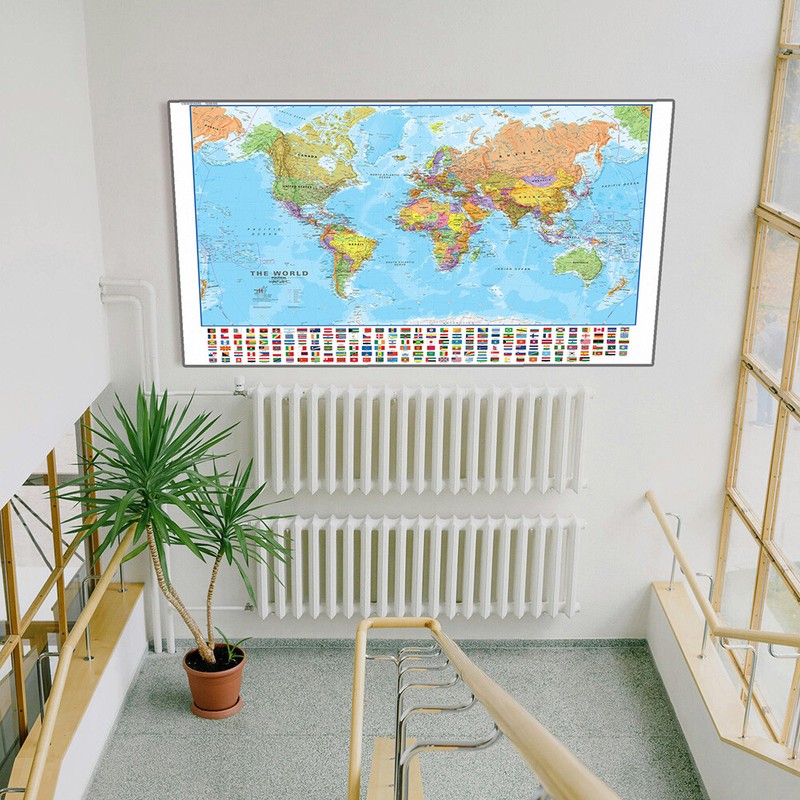 91X61cm/73X45cm Map Of The World Poster Print Giant Size With Flags Wall Decor gallery