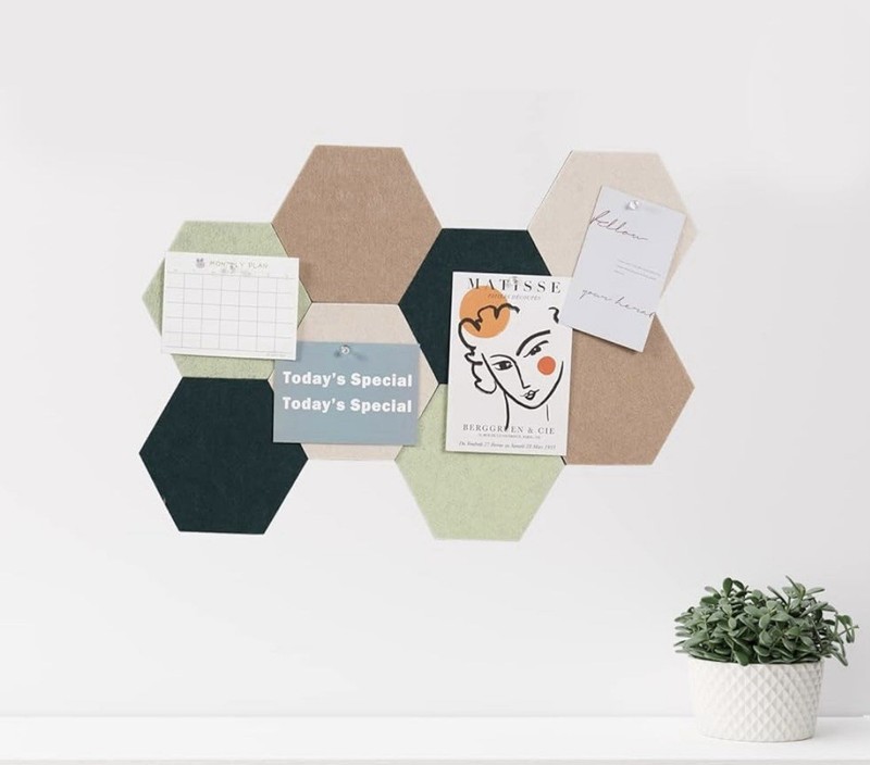 LAJAR 8 Pcs Hexagon Felt Bulletin Board Tiles Self Adhesive Felt pin Board Green gallery
