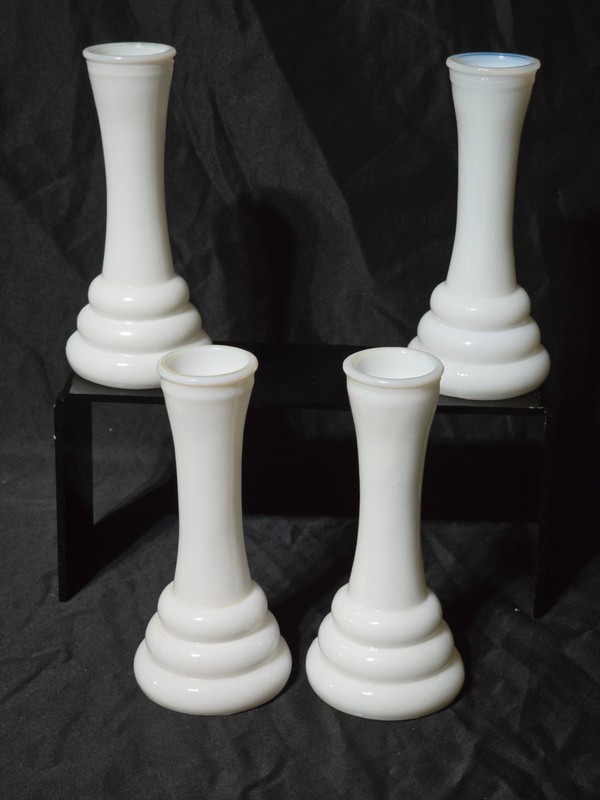 Randall Milk Glass Bud Vases Stacked Ring Beehive 6″ Set of 4 Vintage