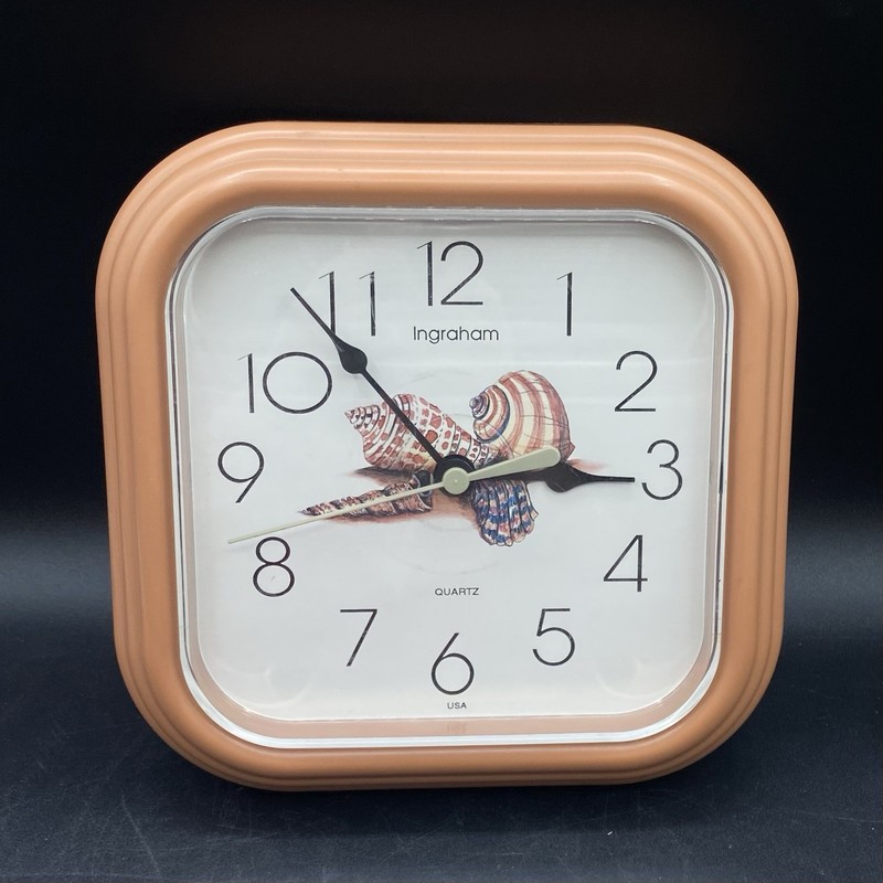 Ingraham Quartz Sea Shells Square Wall Clock Mauve gallery