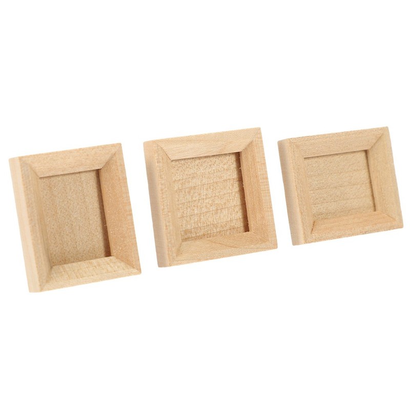 3 Pcs Dollhouse Miniature Stand up Frame Unfinished Wooden Picture Frames