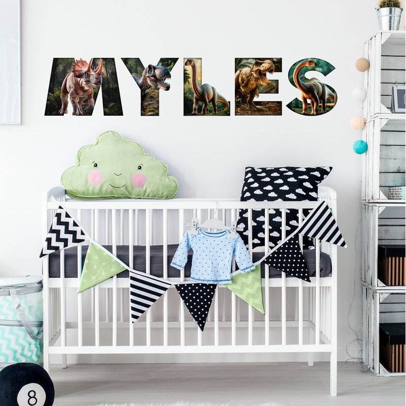 Custom Dinosaur Name Wall Decal Sticker for Kids Bed Room,Boy Dino Nursery Decor gallery