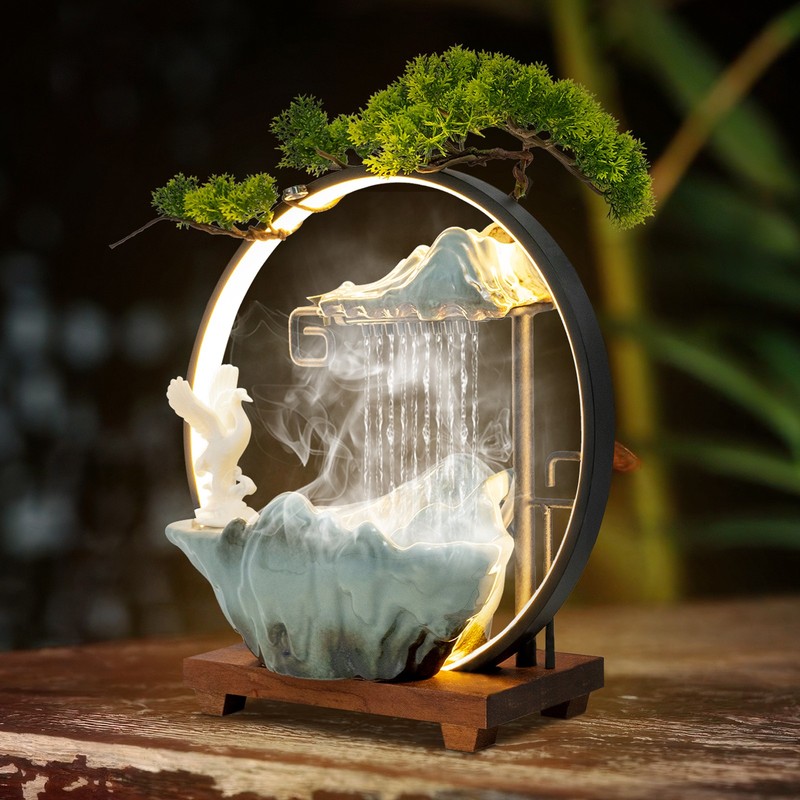 Tabletop Water Fountain Indoor Waterfall with LED Light Mist Desk Fountain 110V