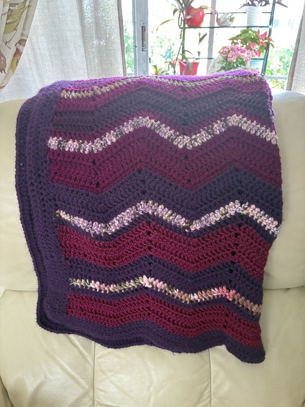 Beautiful Afghan/Throw Hand Crocheted 46x60 Burgundy, Cranberry, Pink &Purple gallery