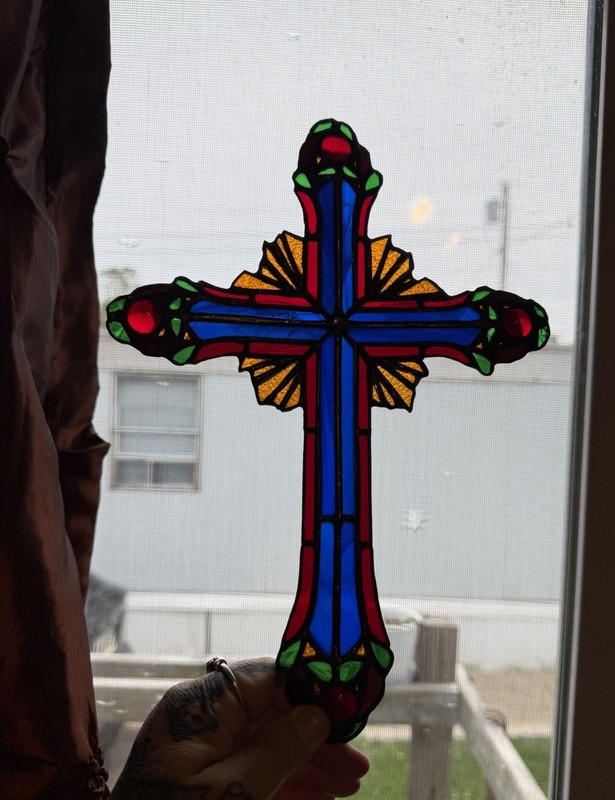 Stained Glass Cross Suncatcher Vintage Style Crucifix Ray Of Hope Franklin Mint