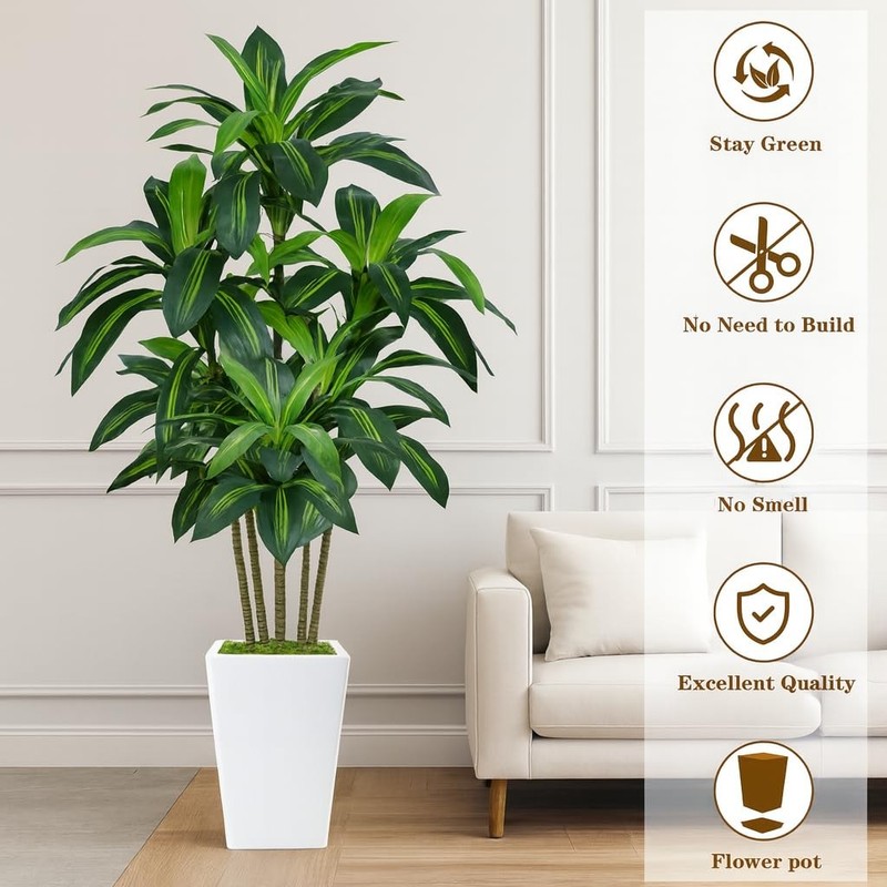 7FT Artificial Dracaena Tree, Fake Tree Indoor with White Tall Planter, Tall ... gallery
