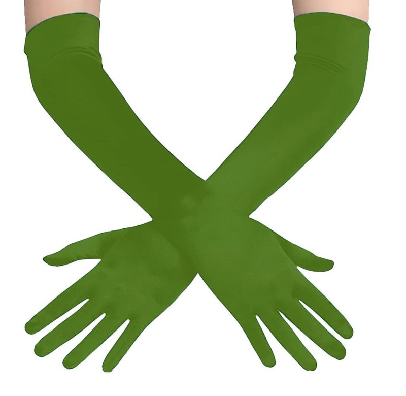 Unisex Adult 22" Super Long Elbow Stretchable Spandex Opera Gloves Army Green gallery