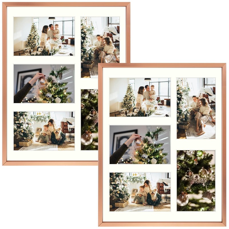 2 Pack 4×6 Rose Gold Aluminum Collage Frame 5 Opening for 6×4 Photo Wall Mount