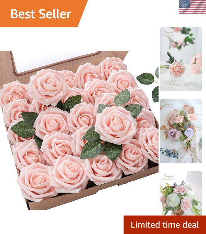 Realistic Blush Foam Roses – 25pcs for Bridal Showers and Elegant Decor