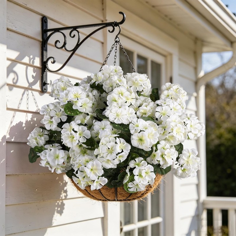 Artificial Flowers for Outdoors, 6 Bundles Realistic Fake Silk White Geranium... gallery