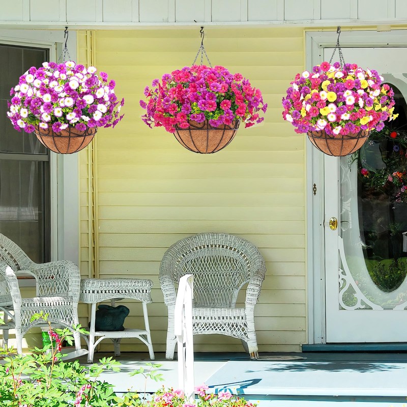 Hanging Flowers Outdoor Fake Petunias UV Resistant Silk Plastic Basket gallery