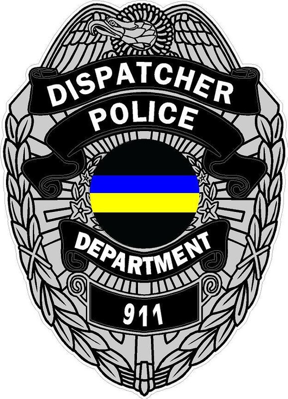 Dispatcher Thin Blue and Yellow Line Badge. Reflect or Matte Vinyl Decal Sticker