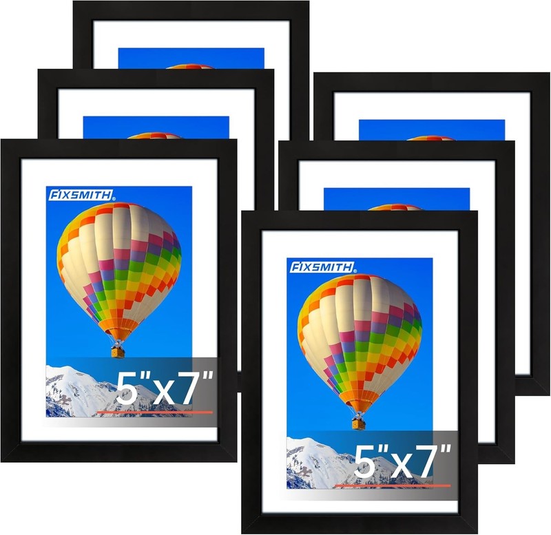 5X7 Picture Frame Set 2 or 6 Black Photo Frames Bulk with HD Plexiglass Display