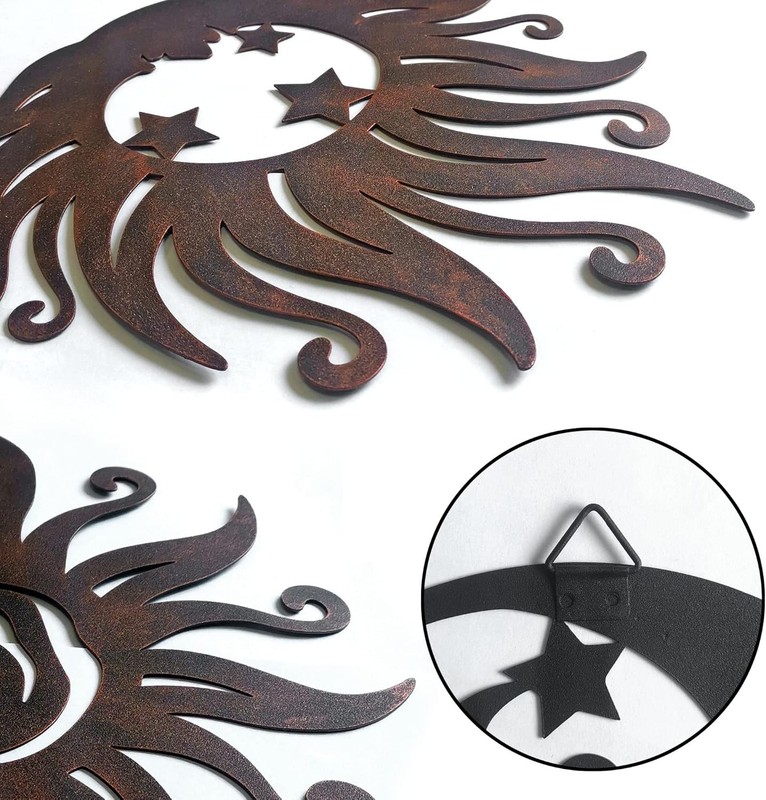 Metal Sun Moon Wall Art Decor Rustproof Hanging Sculpture for Garden Patio Home gallery