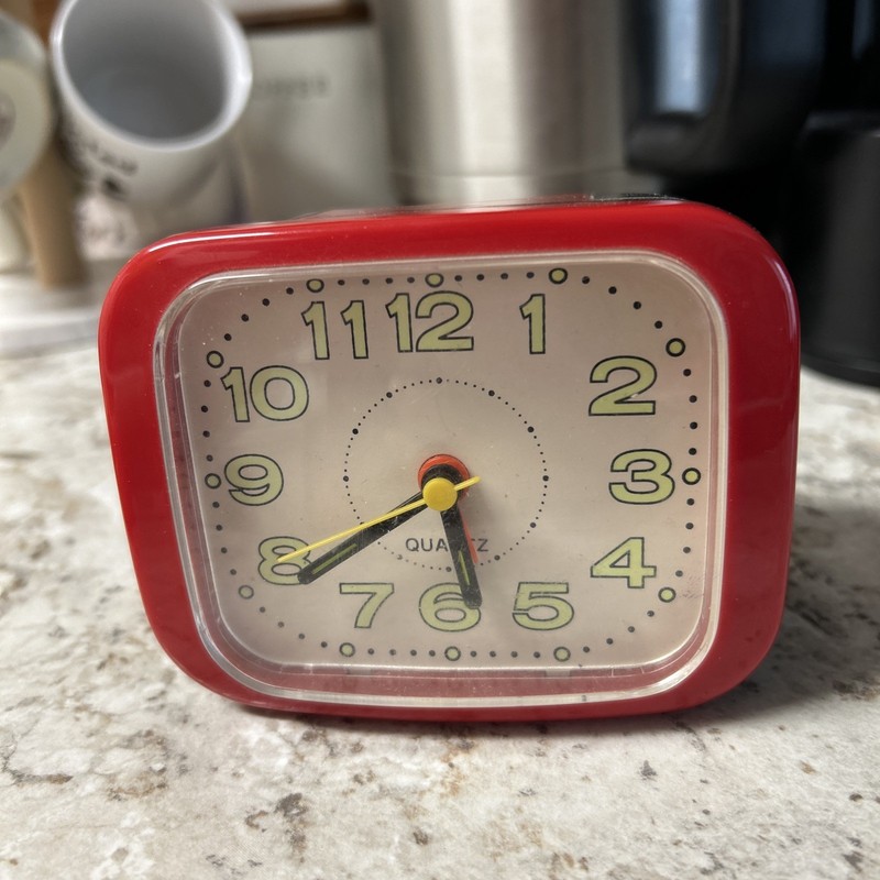Vintage MCM Red Black Alarm Clock Quartz Glow Numbers Snooze Tested