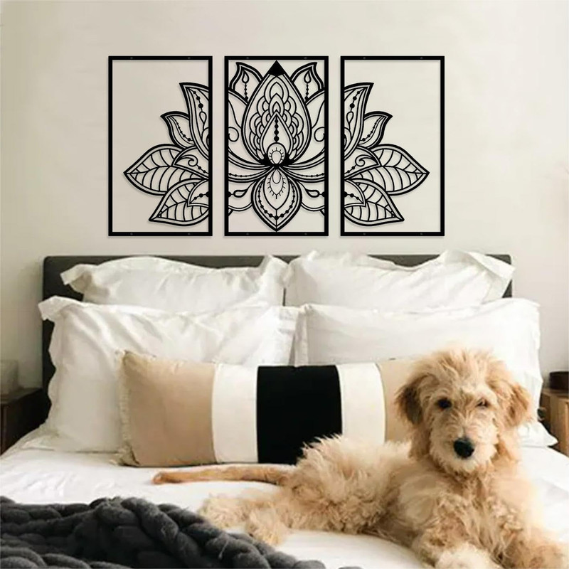 3 Pcs Lotus Flower Metal Wall Art Decor, Religion Faith Mandala Home Wall Decora