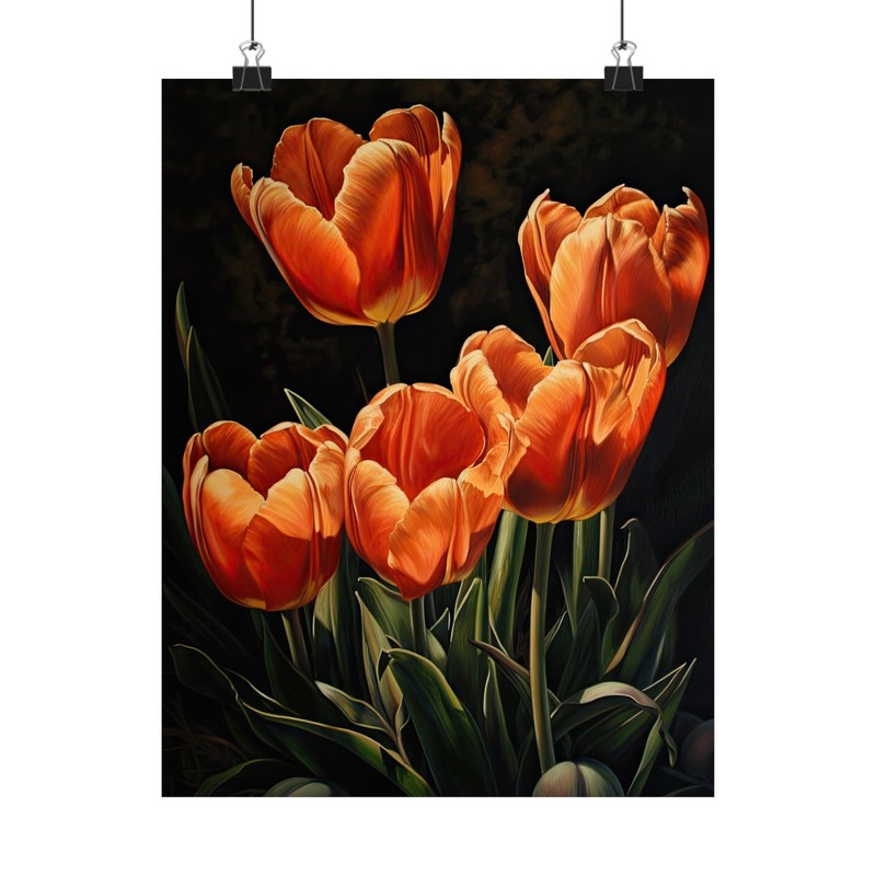 Orange Tulips Flower Art Print Poster, Flower Painting, Flower Décor