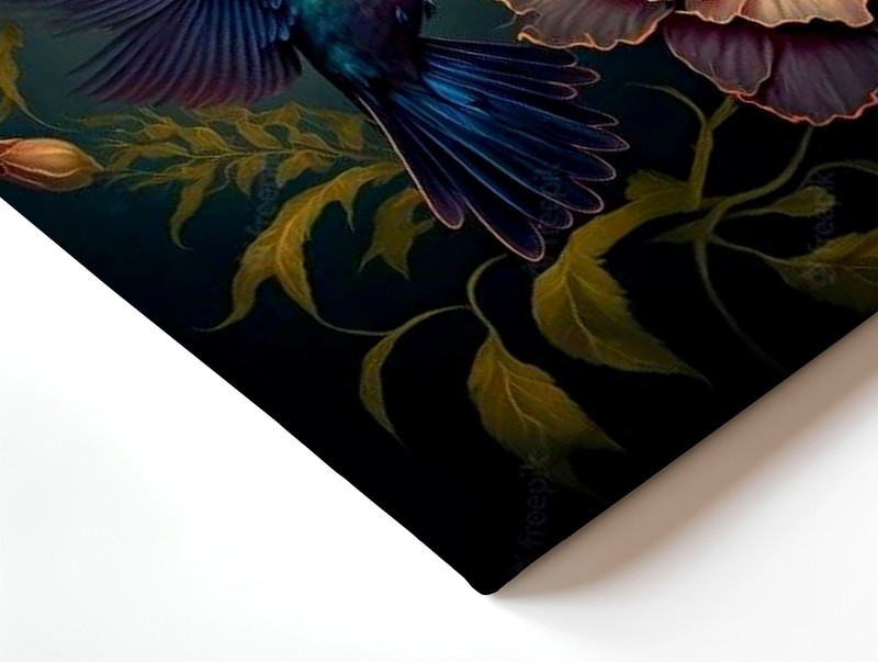 Wall Art Colorful Hummingbird Birds Floral Painting Print Dark Botanical Decor gallery
