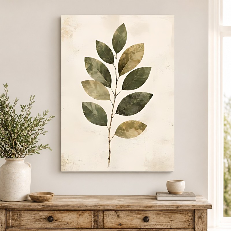 Boho Sage Green Botanical Canvas Wall Art Leaves Print Modern Neutral Home Decor