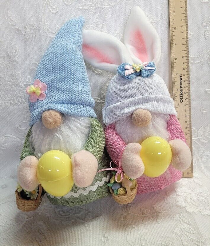 LAST TWO! Easter Bunny Gnomes Set of 2 Handmade Plush 11" New w/Spring Baskets gallery