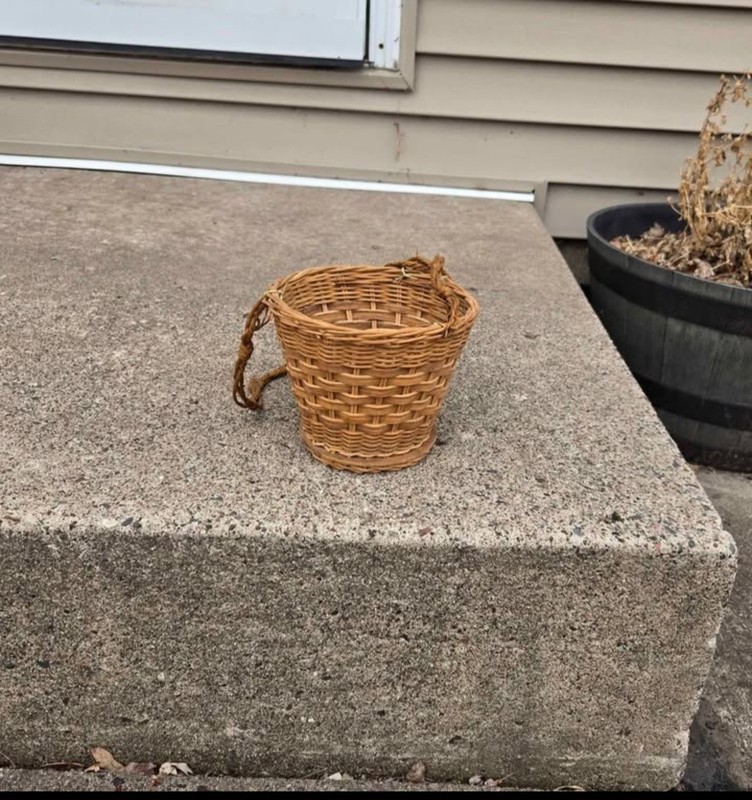 Woven Basket With Rope Handles, Hanging Planter Or General Storage 6.5 X 5 Inch