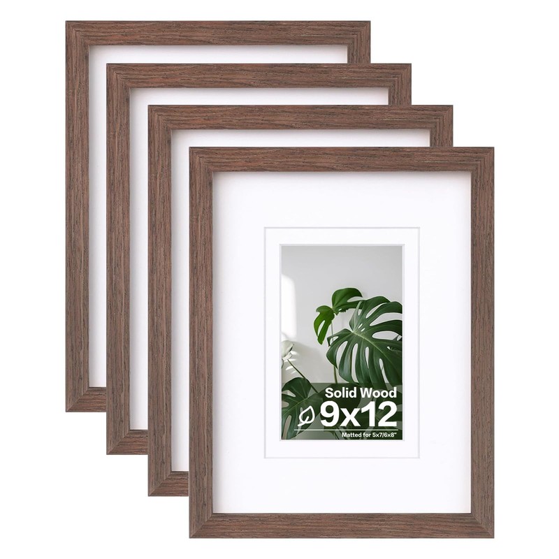 Egofine 9×12 Picture Frames Set of 4, Made Solid Wood Covered 9×12, Brown