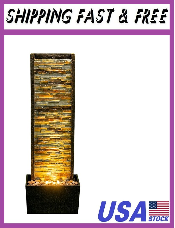 38 inches Tall Waterfall Feature Indoor&Outdoor:Illuminated Stone Cascade Water