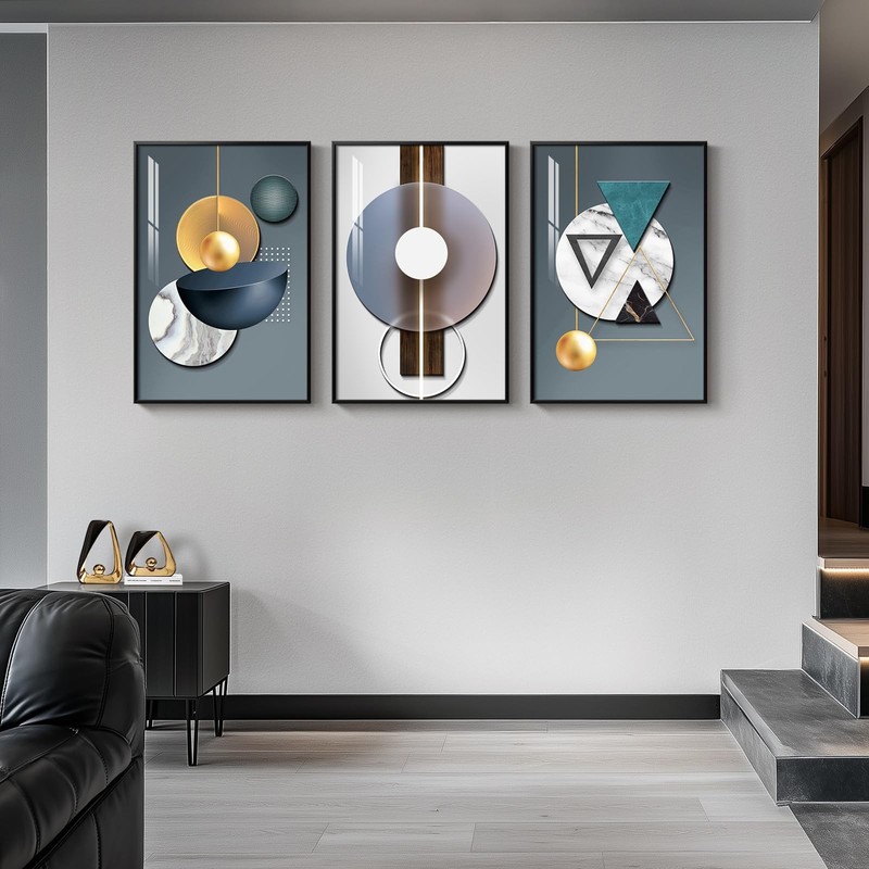 Large Framed Modern Abstract 3-Piece Wall Art Set in Blue-Green, 30x60 In gallery