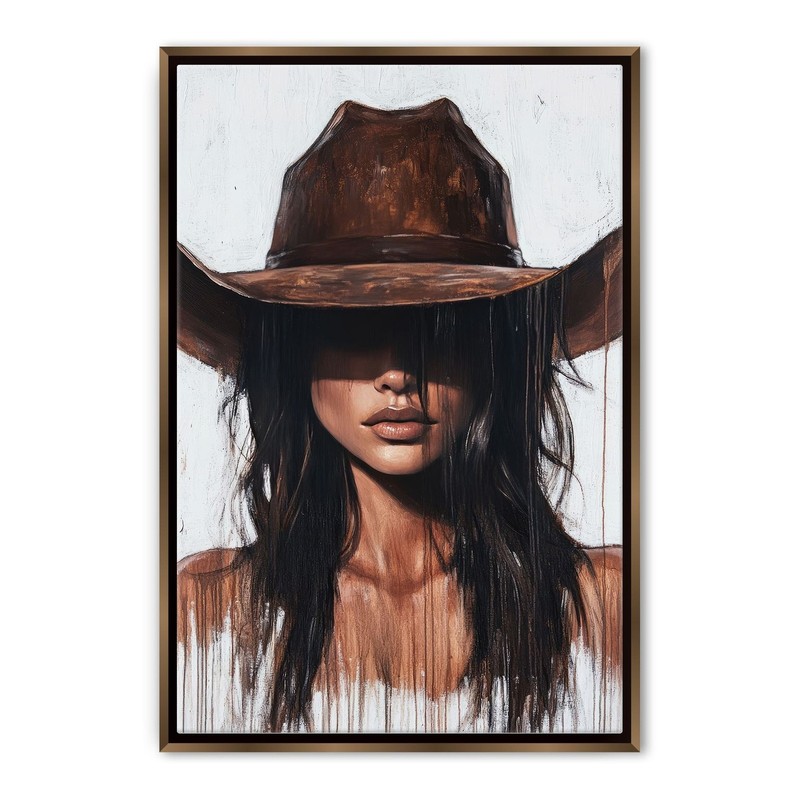 Cowgirl Canvas Art Western Style Dark Brown Hair Extra Large Living Room Decor