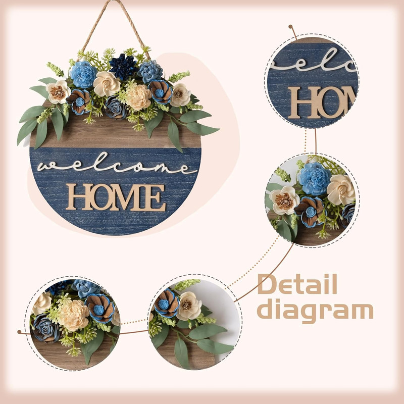 Spring/Summer Welcome Sign for Front Door 16 Inch round Wood Sign with Rice-Pape gallery